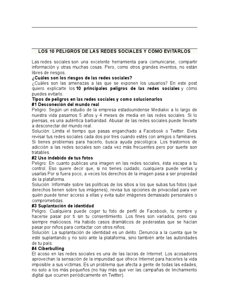 Los 10 Mayores Peligros De Las Redes Sociales Para Nios Y