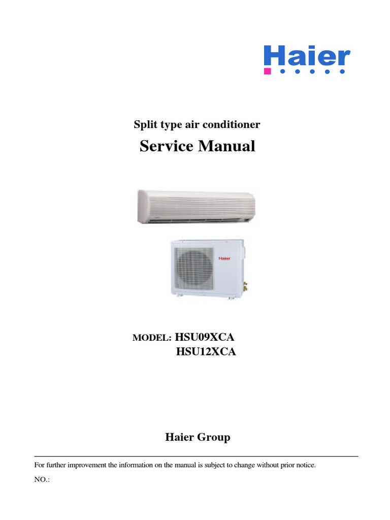 Split Type Air Conditioner Service Manual Master Split Type Air ...