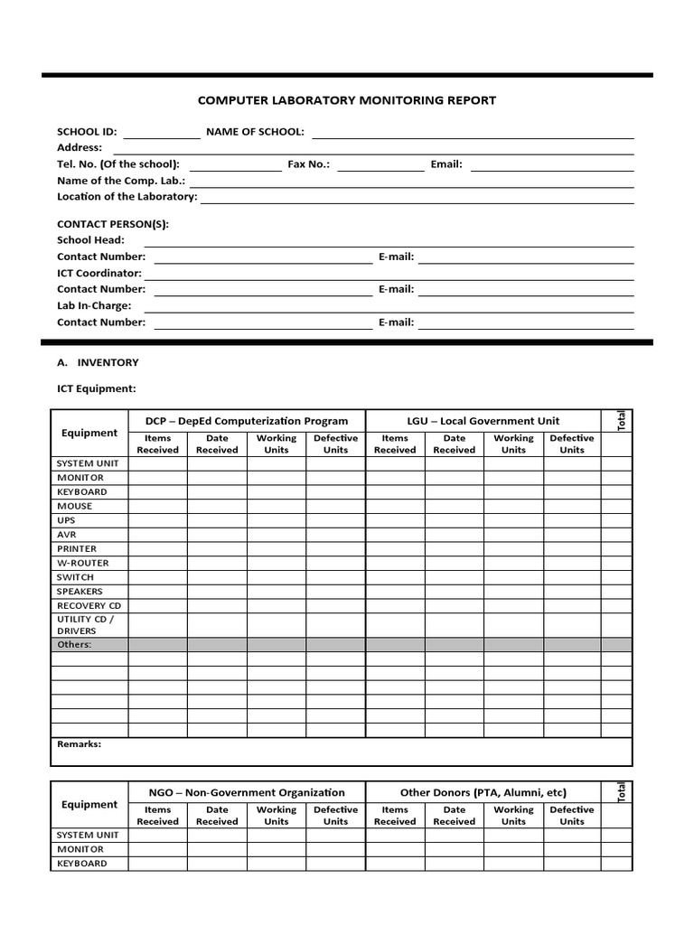 Computer Laboratory Monitoring Report | PDF | Laboratories ...