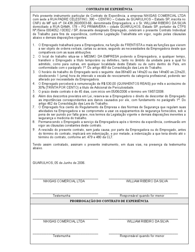 Contrato de Experiência: 45 Dias CLT | PDF | Estatuto | Governo