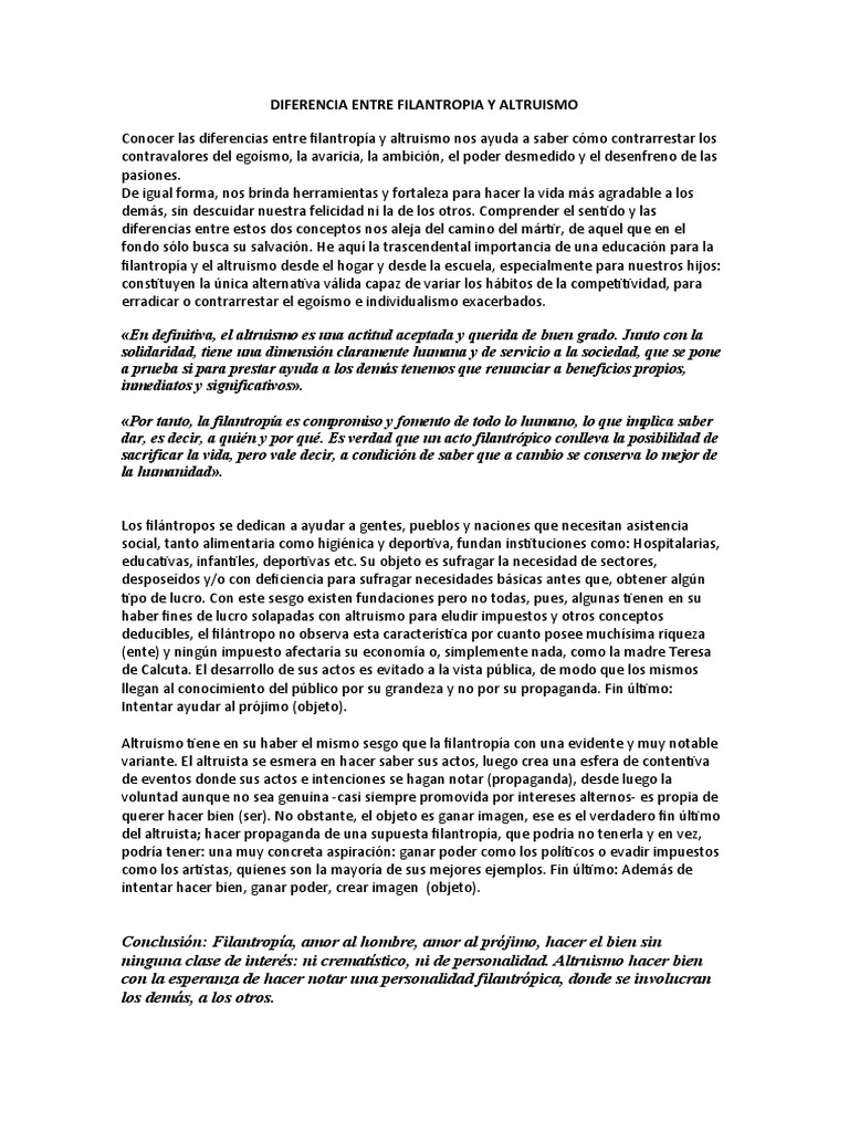 Diferencias entre Filantropía y Altruismo | PDF | Altruismo | Filantropía