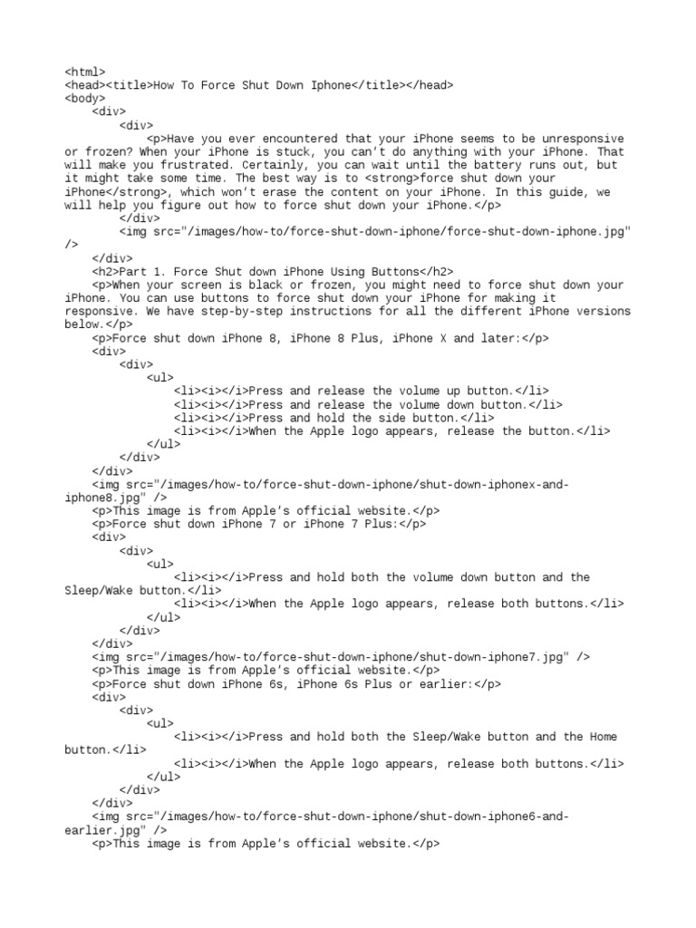 How To Force Shut Down Iphone PDF Ios Apple Inc.