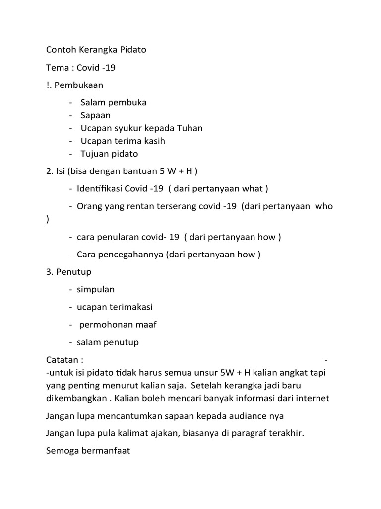 Contoh Kerangka Pidato PDF