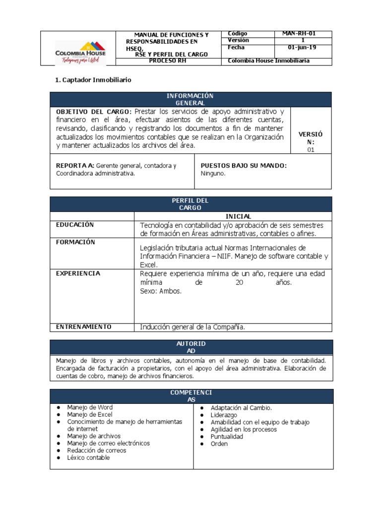 MAN-RHSO-01 Manual de Funciones y Responsabilidades - Ejecutiva ...