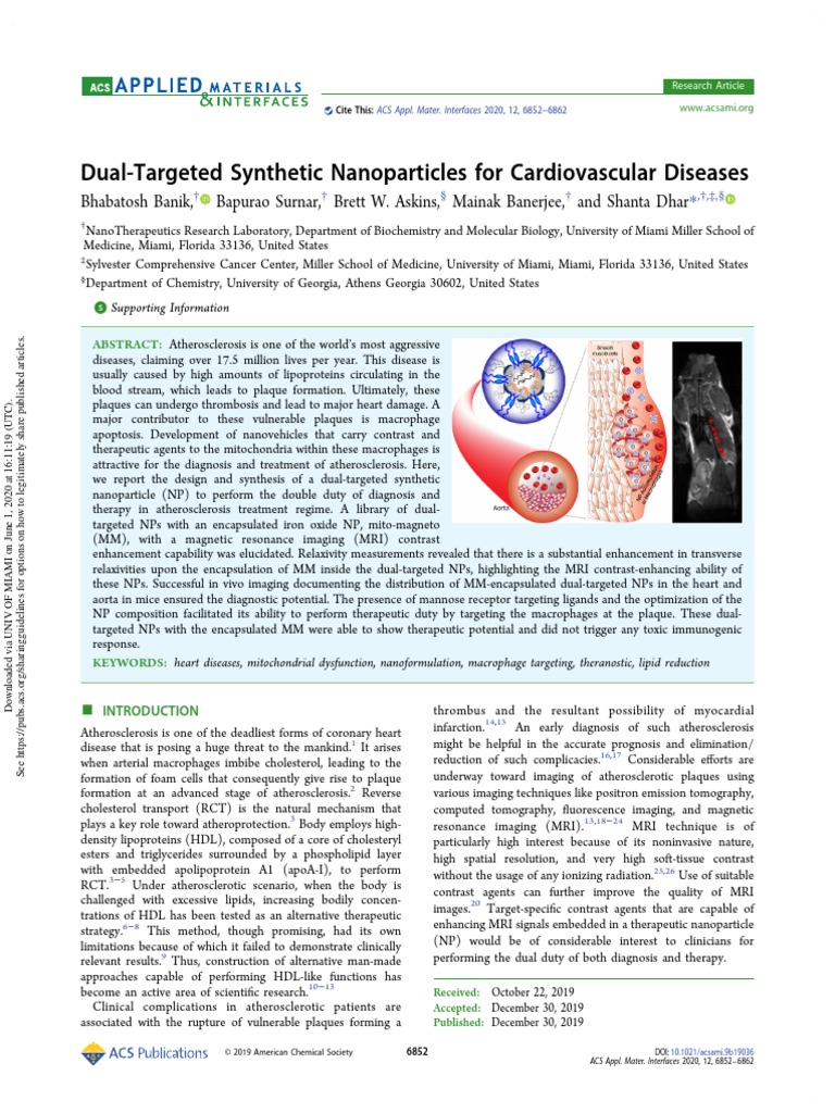 Dual-Targeted Synthetic Nanoparticles For Cardiovascular Diseases - ACS ...