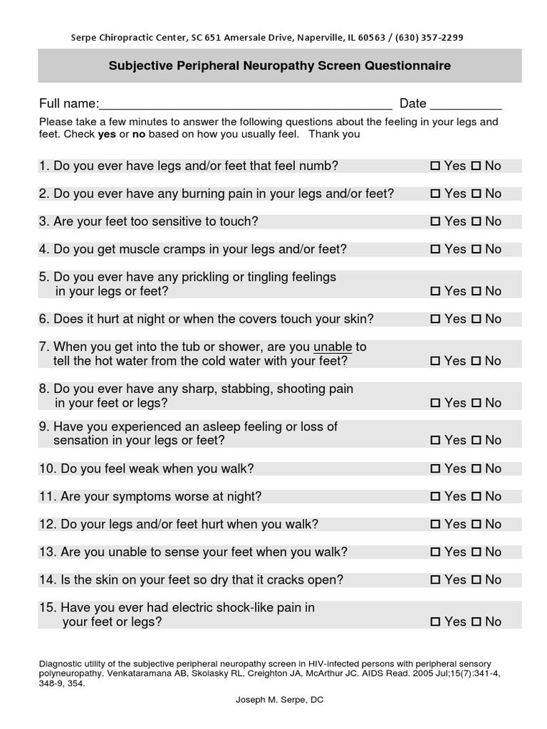 Subjective Peripheral Neuropathy Screen Questionnaire PDF