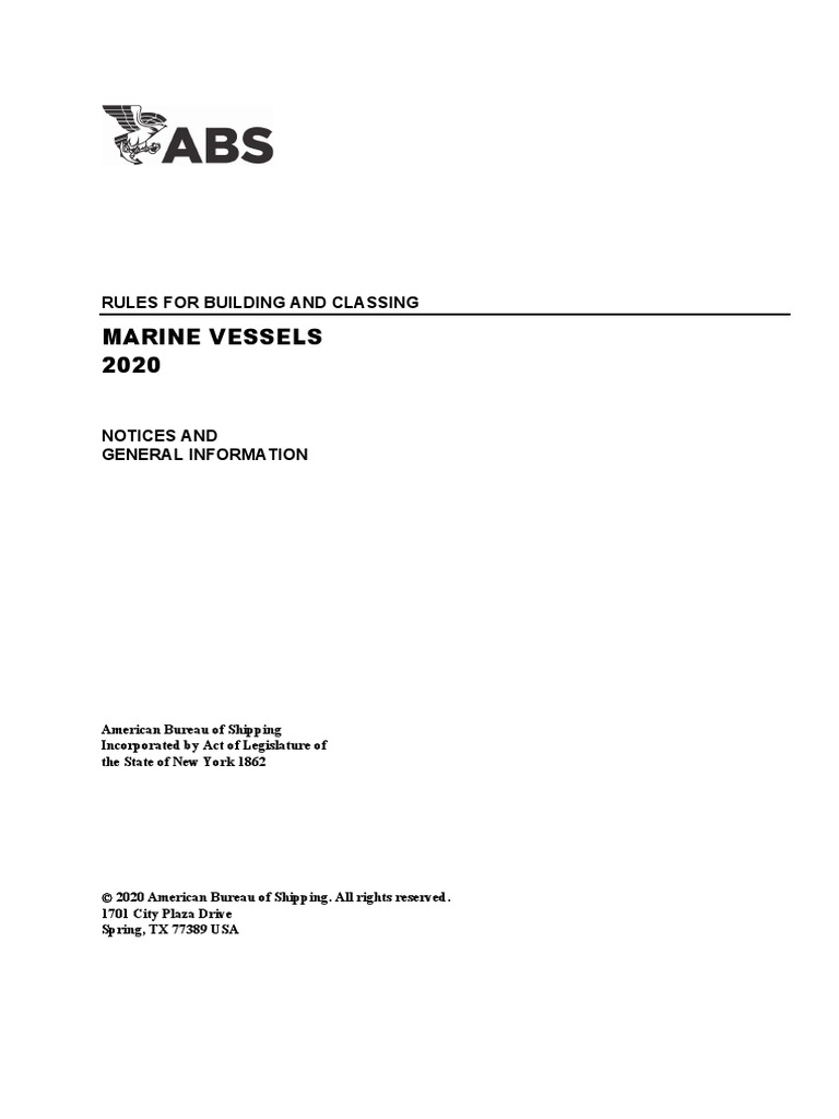 Marine Vessels 2020 Rules For Building and Classing PDF Ships