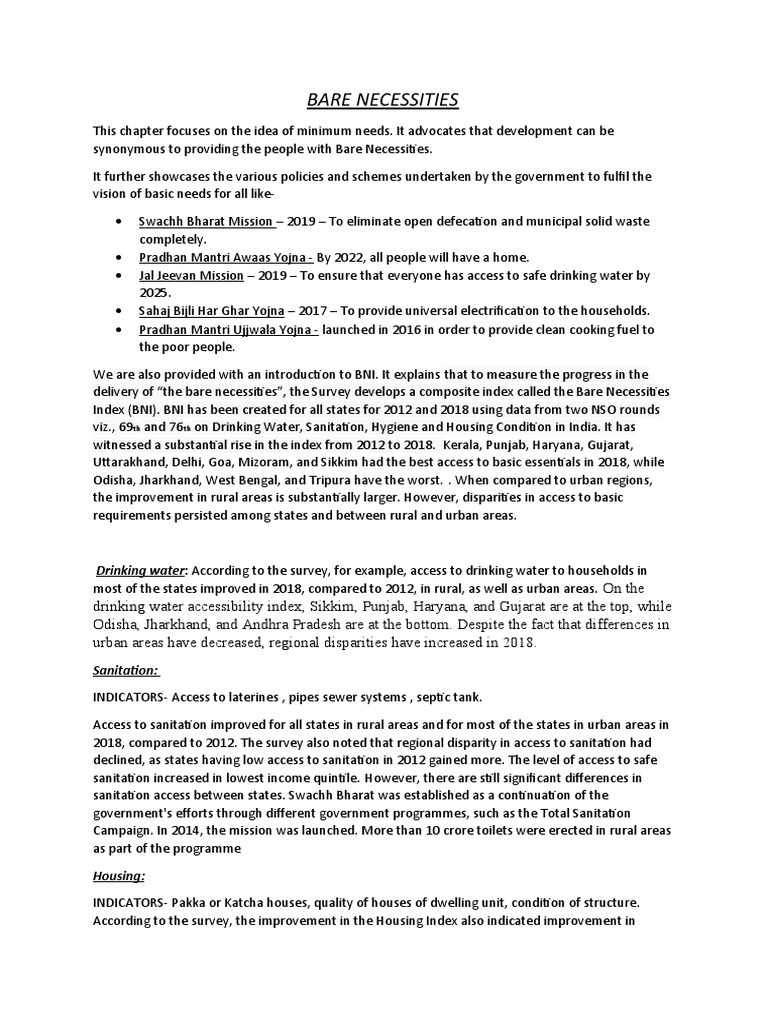 Bare Necessities Index Overview | PDF | Sanitation | Water