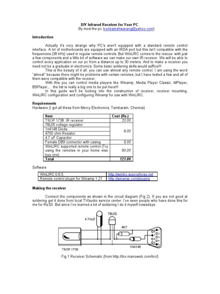 DIY PC Infrared Receiver Guide | PDF | Personal Computers | Remote Control
