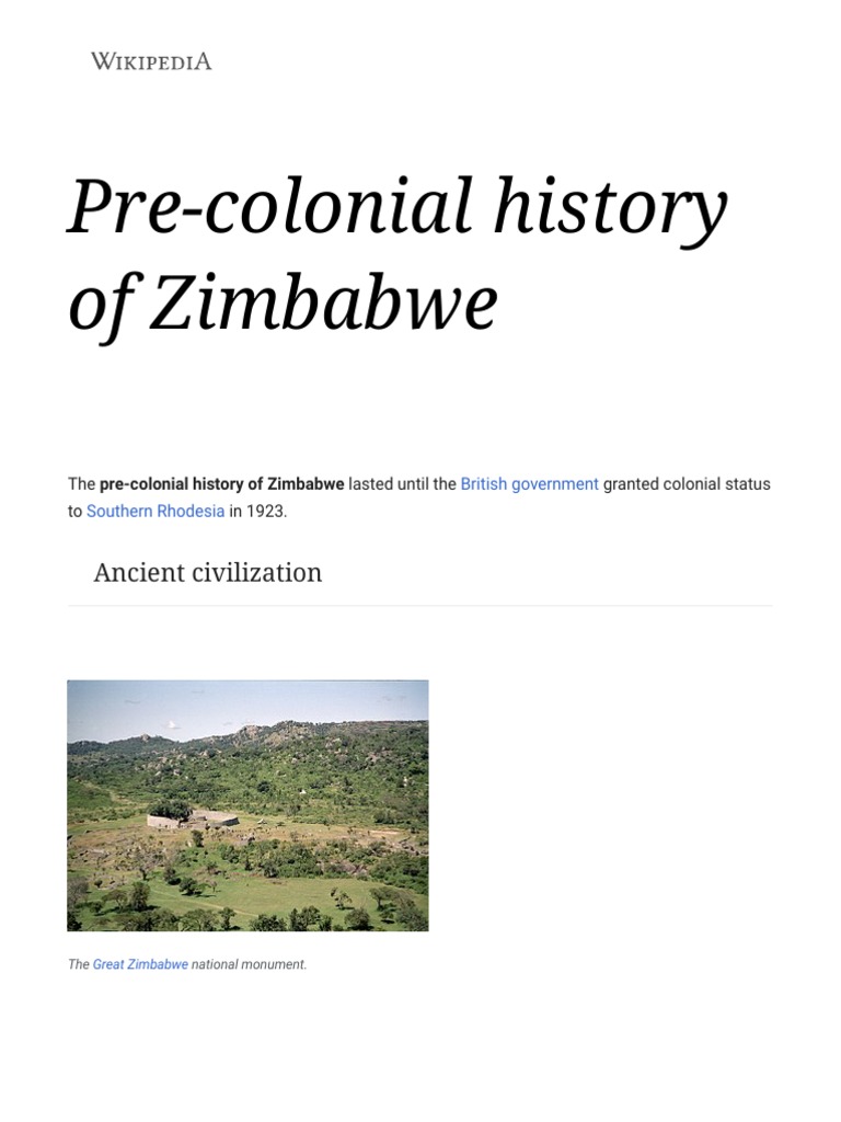 Pre-Colonial History of Zimbabwe - Wikipedia | PDF | Africa | Zimbabwe