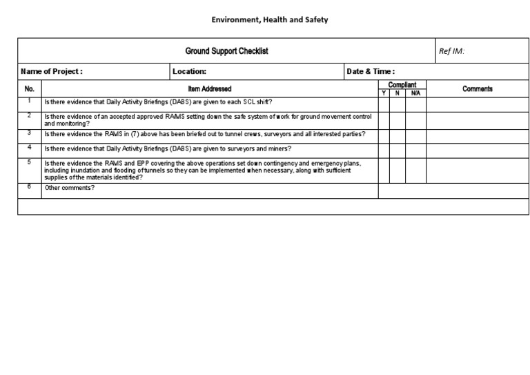 Ground Support Checklist Environment, Health and Safety PDF