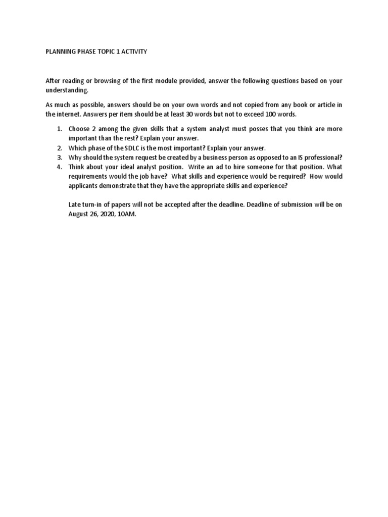 Planning Phase (Topic 1) Activity 1 | PDF