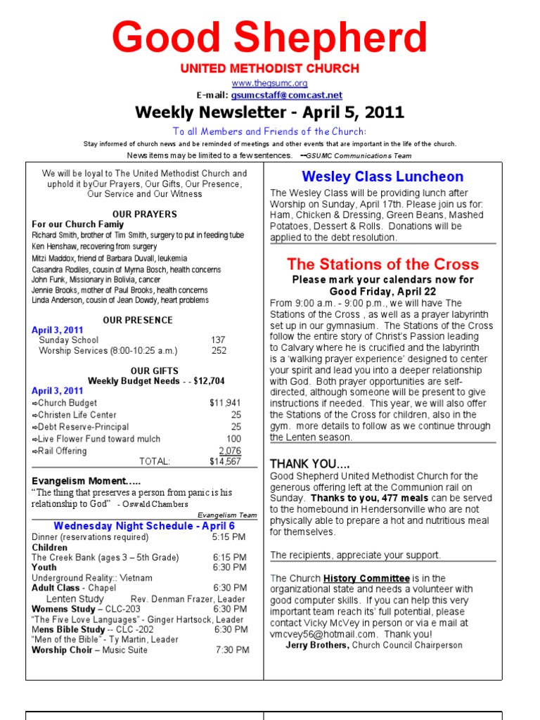 Good Shepherd UMC Weekly Newsletter | PDF | Easter | Methodism