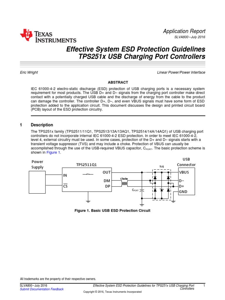 Effective System ESD Protection Guidelines TPS251x USB Charging Port