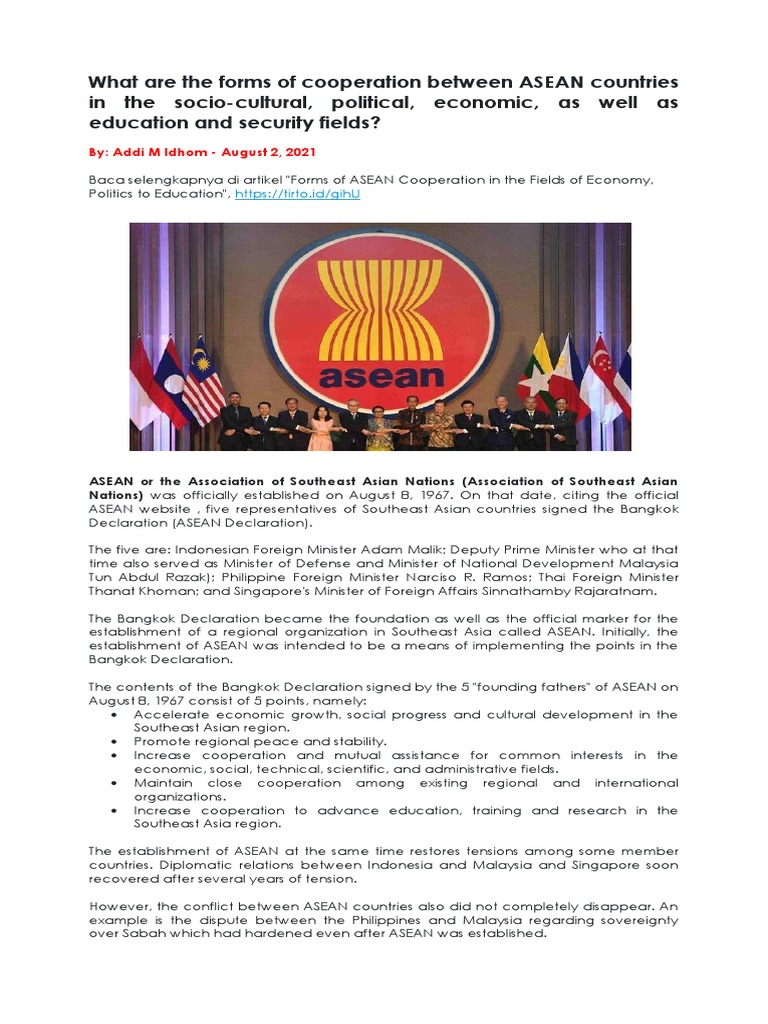Article About Forms of Cooperation Between Asean Countries | PDF ...