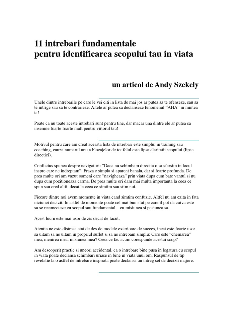11 Intrebari Pentru Scopul In Viata