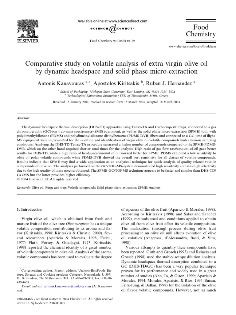 Volatile Analysis of Olive Oil Techniques | PDF | Gas Chromatography ...