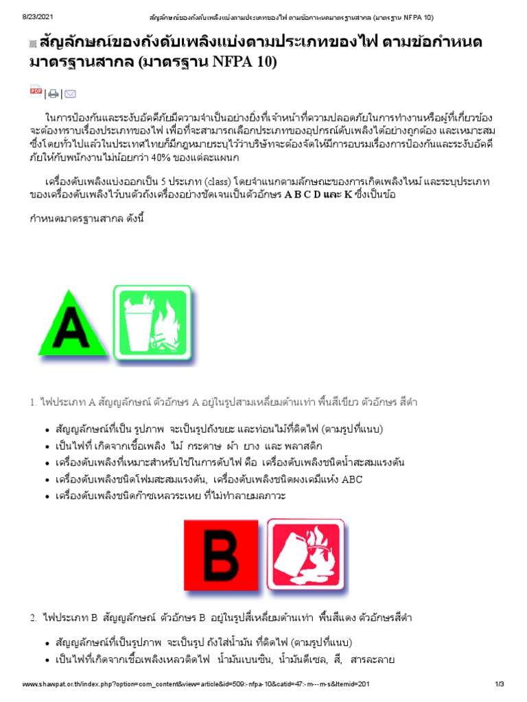 สัญลักษณ์ของถังดับเพลิงแบ่งตามประเภทของไฟ ตามข้อกำหนดมาตรฐานสากล ...