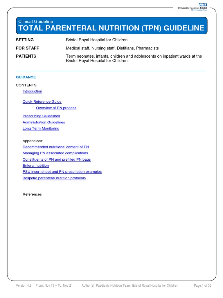 Total Parenteral Nutrition Guideline-4 - 2 | PDF | Intravenous Therapy ...