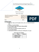 Critical Thinking Final Exam For Regular Program: Instructions