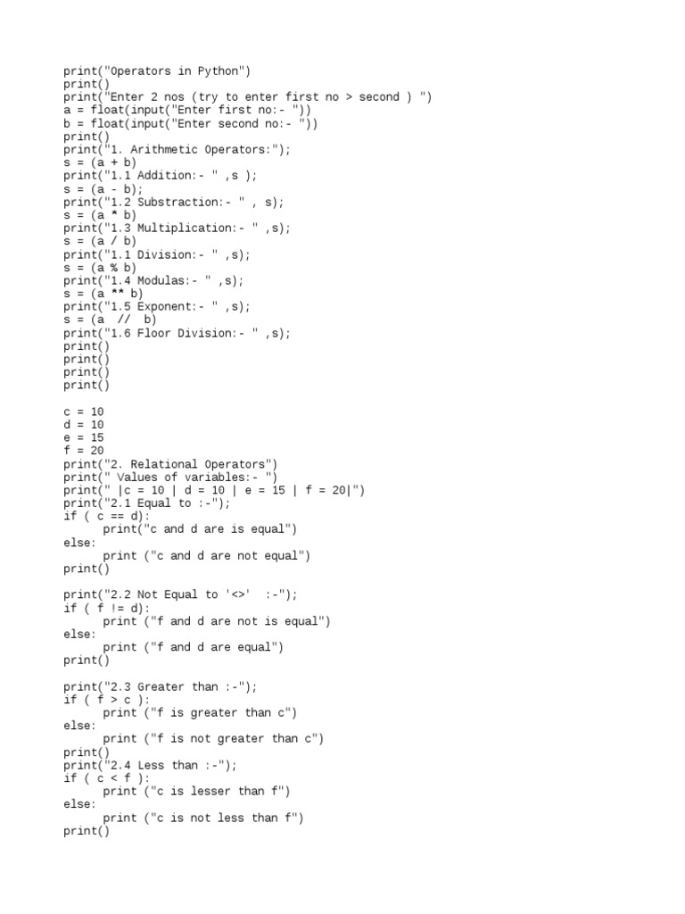All Python Operators Code | PDF | Integer (Computer Science) | Computer ...