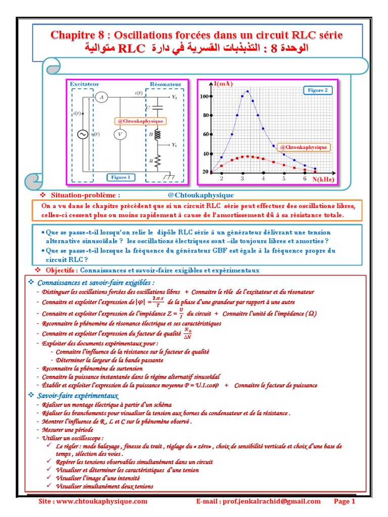 Comment Effectuer Une étude Sur Un Schéma électrique D ali Exo Chapitre 9, Oscillations Forcées Dans Un Circuit RLC Série, Cours,  Acivités, Exercices D'application, 2BAC BIOF, PR JENKAL RACHID,  Chtoukaphysique | PDF | Résistance (électricité) | Résonance
