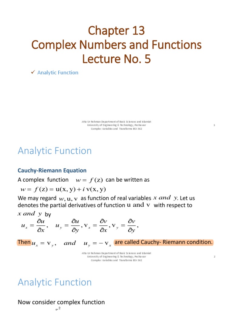 Analytic Functions and Cauchy-Riemann Conditions | PDF | Complex ...