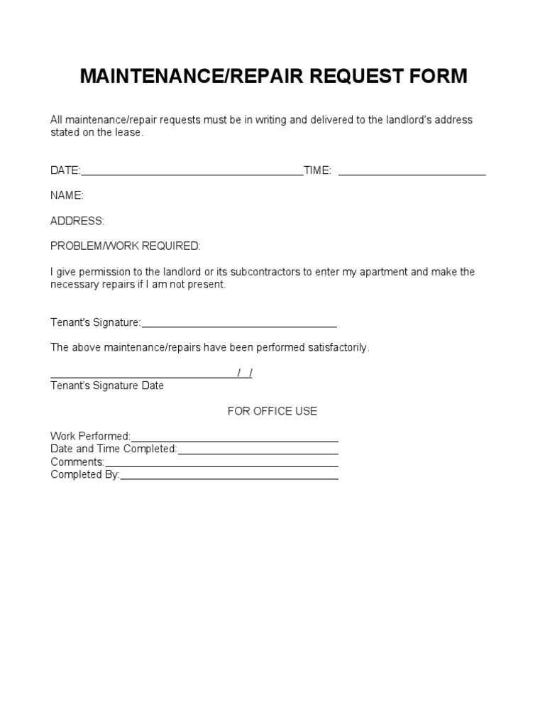 Maintenance Repair Request Form | PDF | Finance & Money Management