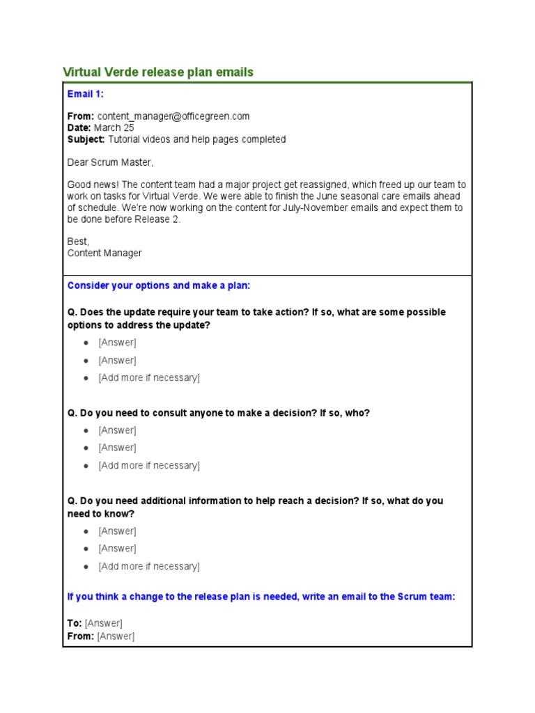 Virtual Verde Project Release Emails | PDF | Scrum (Software ...