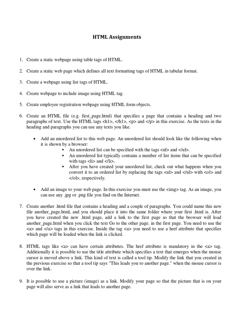 HTML Assignments | PDF | Html Element | Html