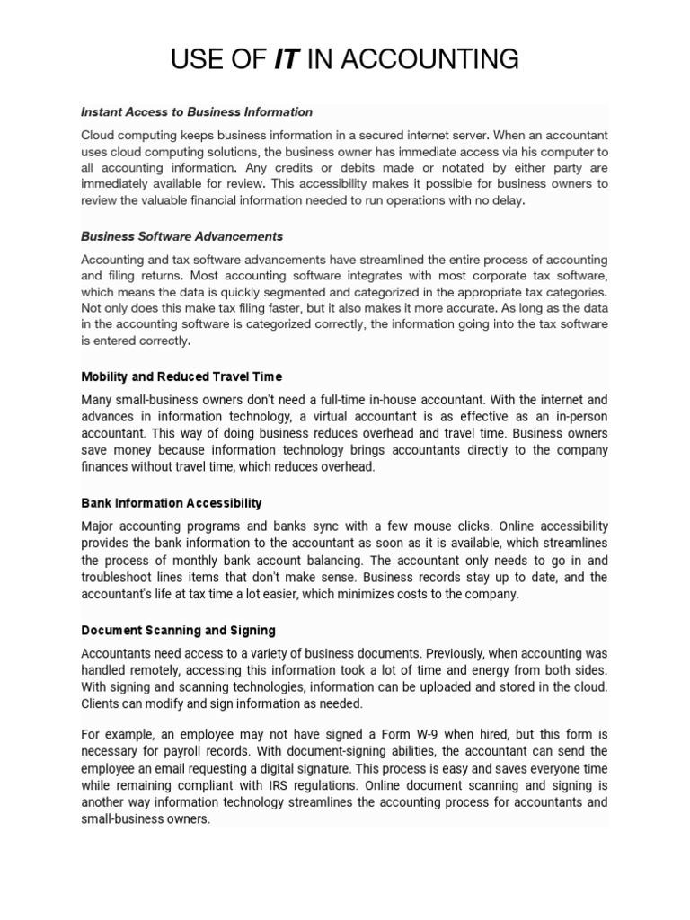Uses of IT in Accounting | PDF | Cloud Computing | Accounting
