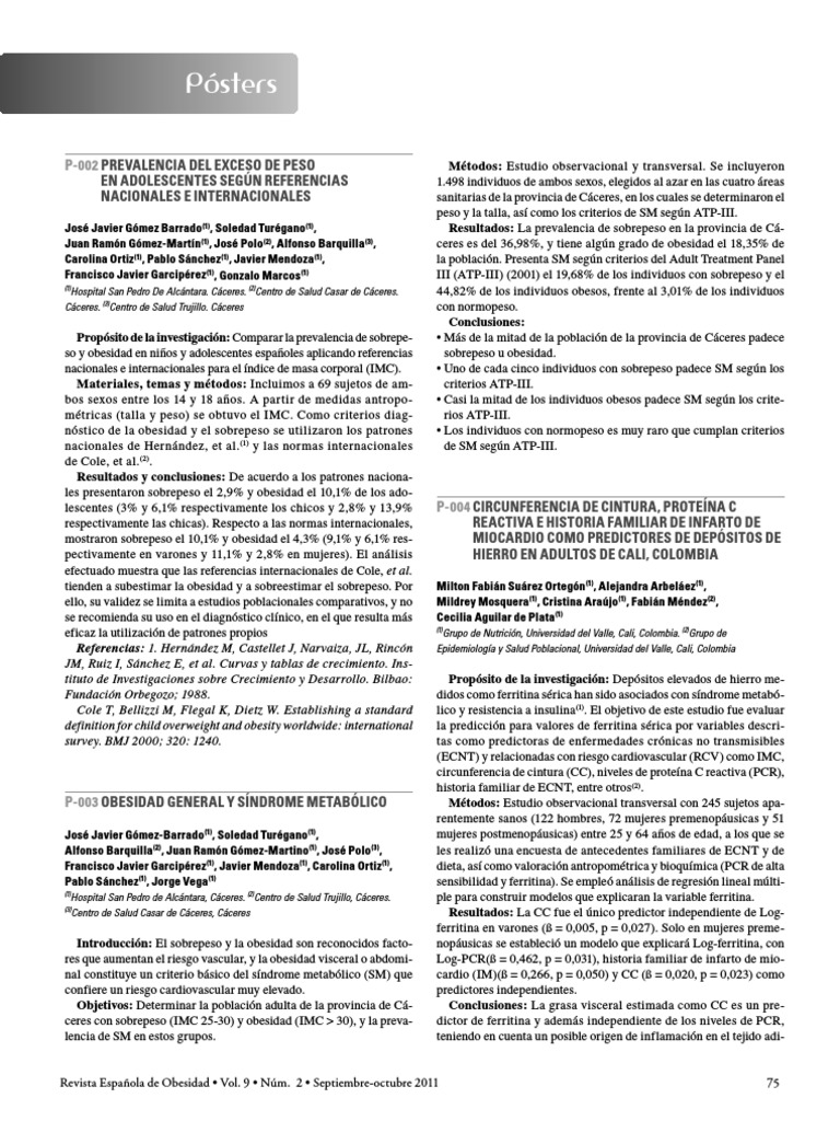 P 002 Prevalencia Del Exceso de Peso en | PDF | Obesidad | Índice de ...