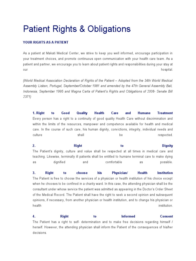 Patient Rights and Responsibilities Guide | PDF | Informed Consent ...