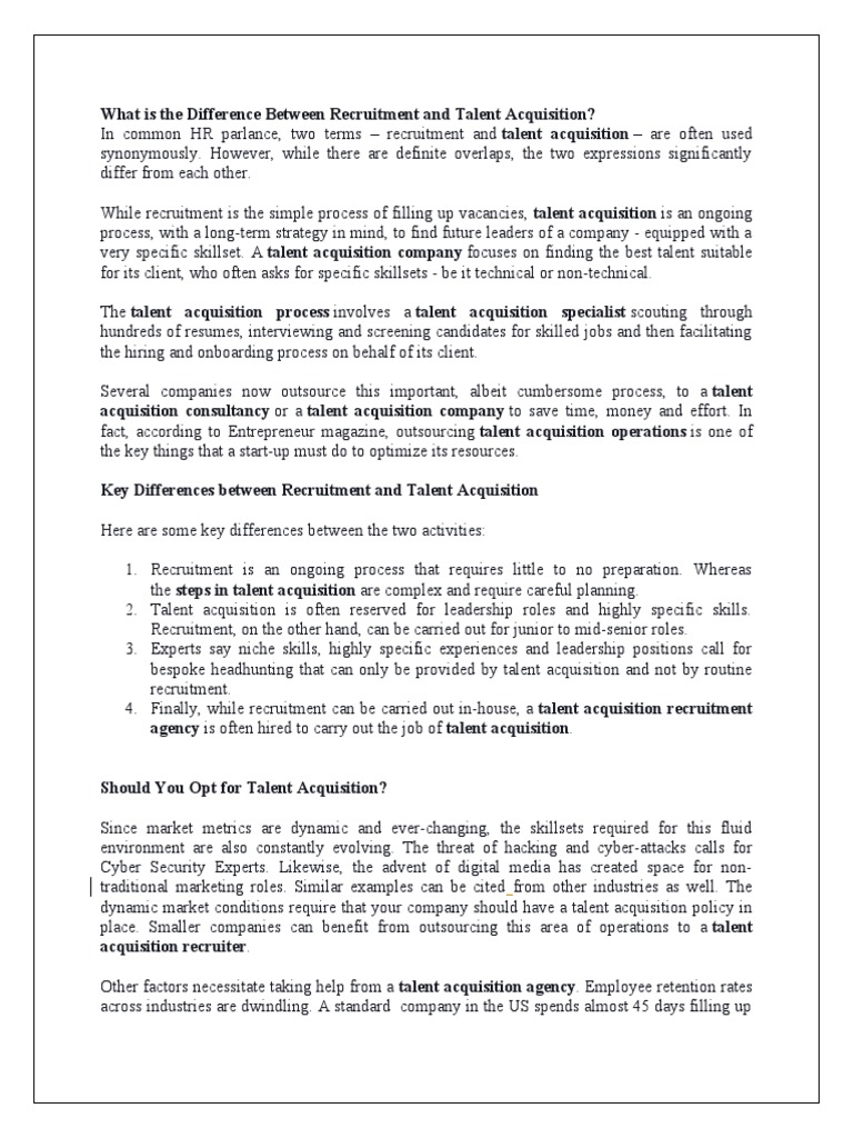 What Is The Difference Between Recruitment and Talent Acquisition | PDF ...