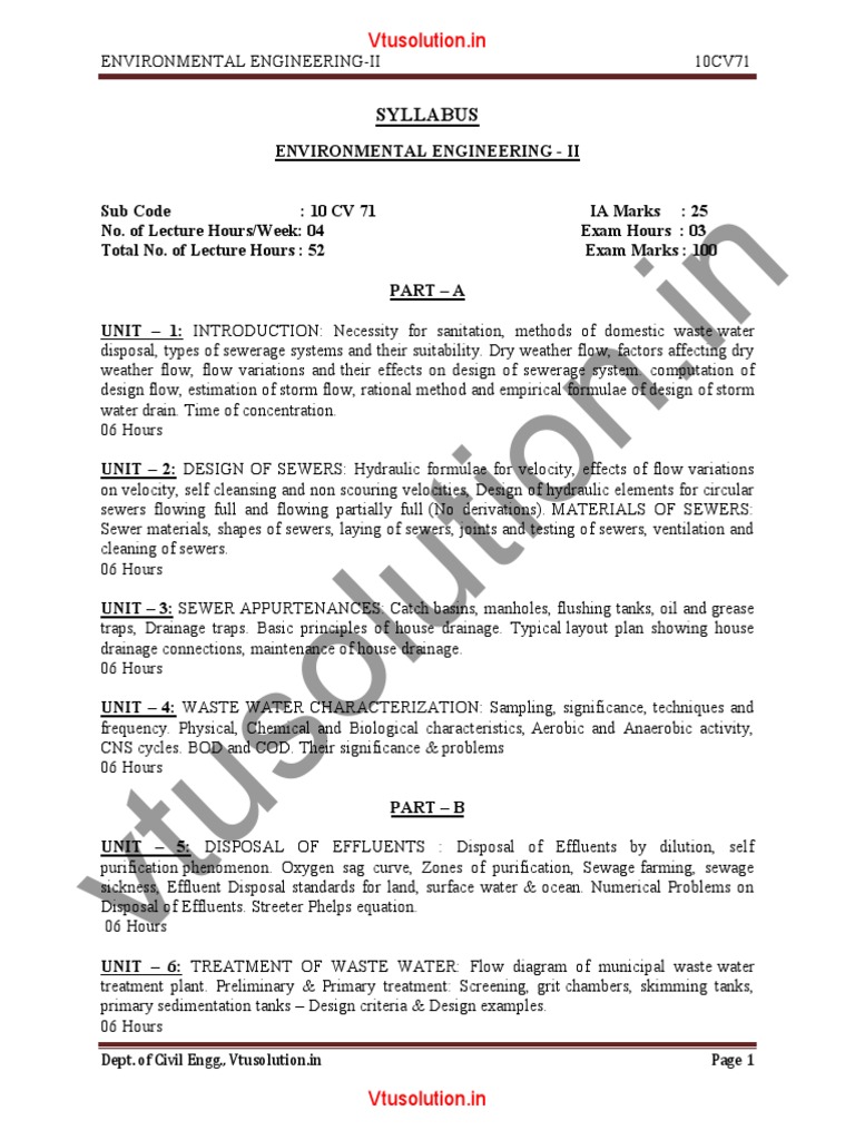 Environmental Engineering II Syllabus | PDF | Sanitary Sewer | Sewage ...
