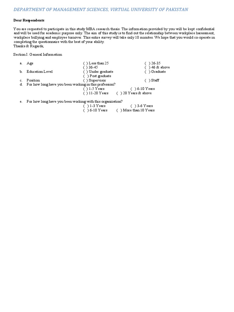 Workplace Harassment and Employee Turnover Survey | PDF | Workplace ...