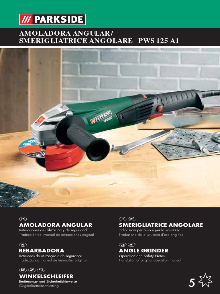 Manual PARKSIDE PWS 125 A1 Amoladora | PDF | Enchufes y tomas de corriente  alterna | Herramientas