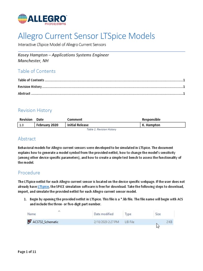 Allegro Current Sensor Ltspice Models Download Free PDF Computer