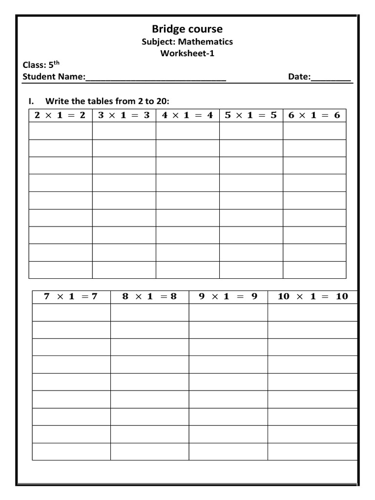 5th Maths Bridge Course PDF