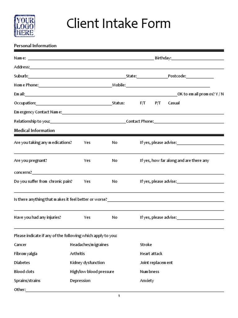Client Intake Form For Energy Healing | PDF | Energy Medicine ...