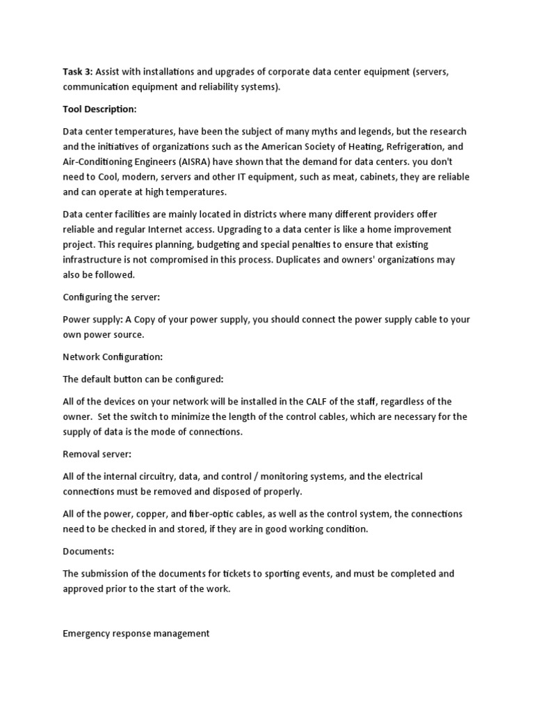 Task 3 Assist With Installations and Upgrades of Corporate Data Center Equipment (Servers PDF