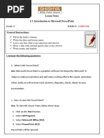 Lesson Notes L7-Introduction To Microsoft Powerpoint: Grade