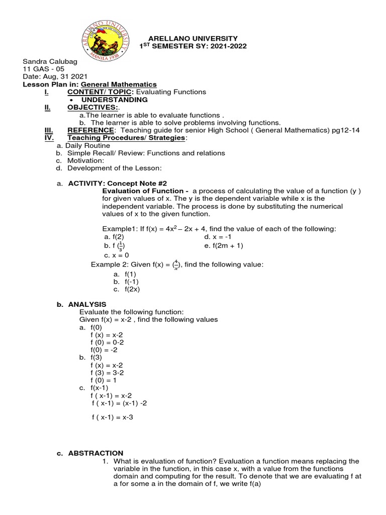Evaluating Function | PDF | Function (Mathematics) | Mathematics