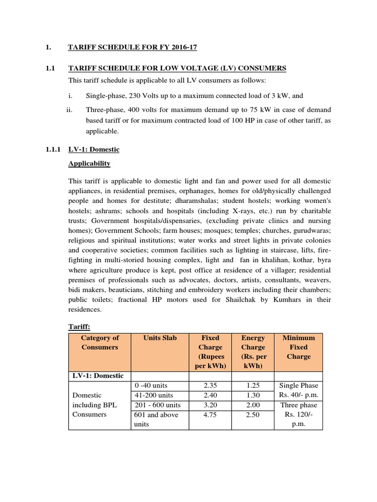 Tariff Schedule Final16 17 PDF Electrical Grid Mill (Grinding)
