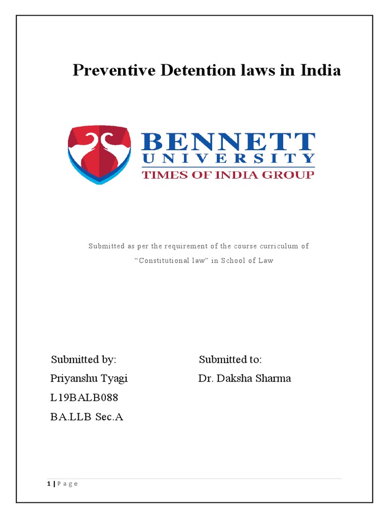 Preventive Detention Constitutional Reserach Paper Pdf Remand