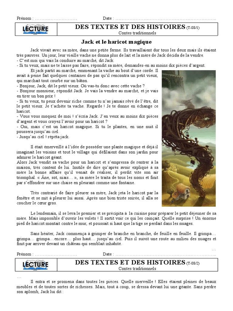 Texte 08 Jack Et Le Haricot Magique Pdf Jack Et Le Haricot Magique