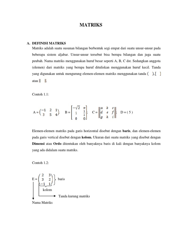 Pengenalan dan Operasi Matriks | PDF