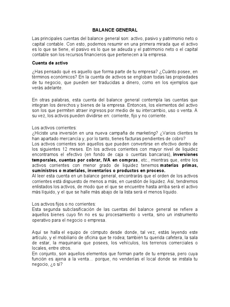 Cuentas Del Balance General | Descargar gratis PDF | Hoja de balance ...