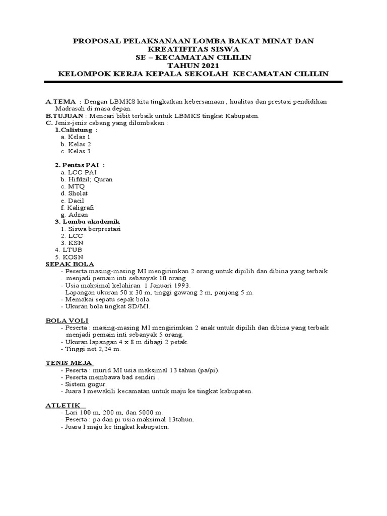 Proposal Lomba Bakat dan Kreativitas 2021 | PDF | Olahraga & Rekreasi ...