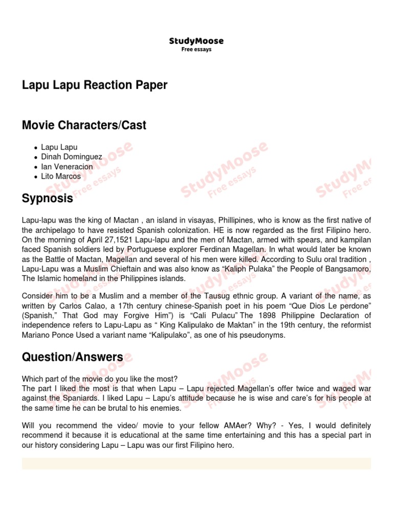 Lapu Lapu Reaction Paper | PDF